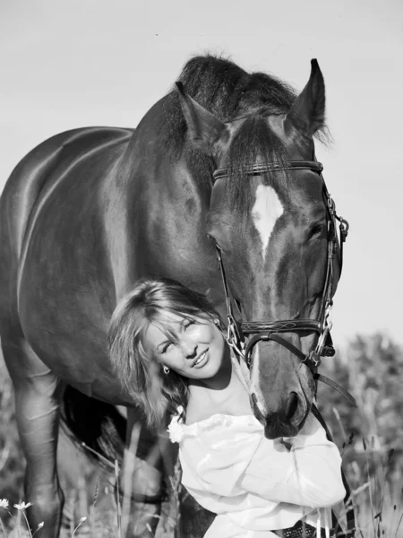 Nice girl with horse art toned — Stock Photo, Image
