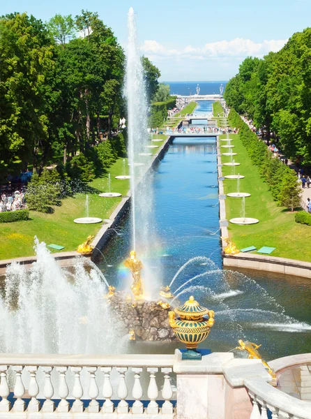Beroemde samson en de fontein van de Leeuw in peterhof grand cascade, s — Stockfoto