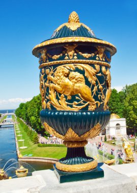 Ancient vase on a fencing of Grand Cascade Fountains At Peterhof clipart