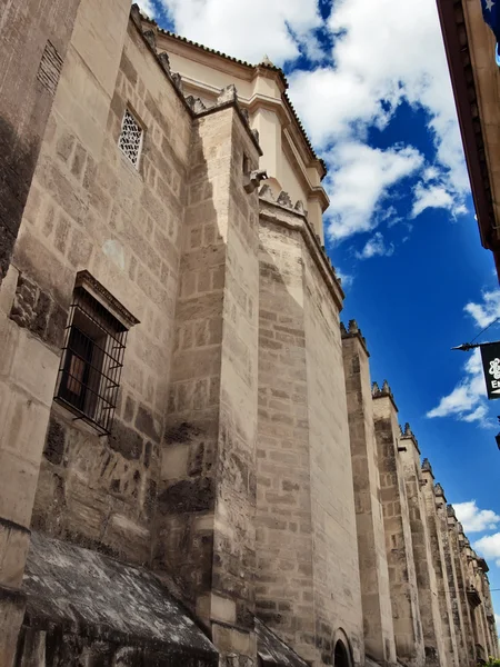 De alminar gezien vanaf de buitenmuren in de kathedraal mosq — Stockfoto