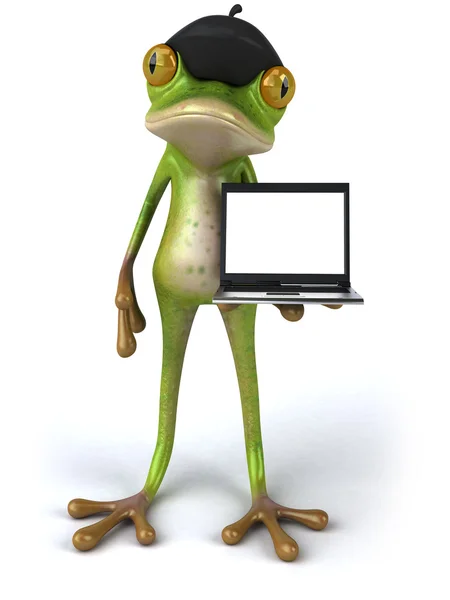 Французская лягушка с ноутбуком — стоковое фото
