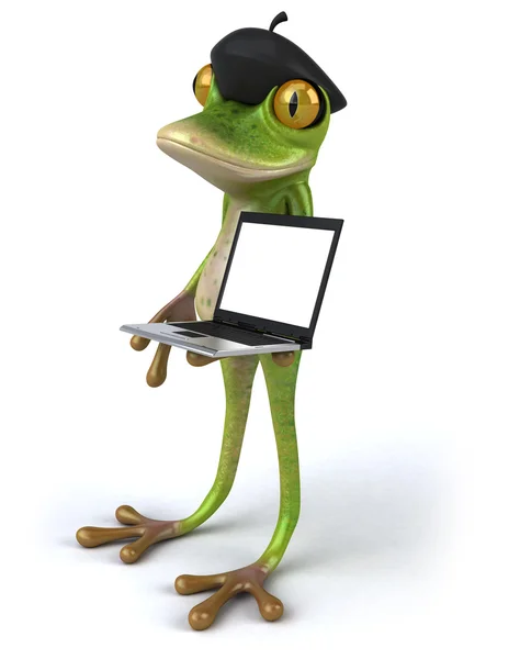 노트북으로 프랑스 개구리 — 스톡 사진