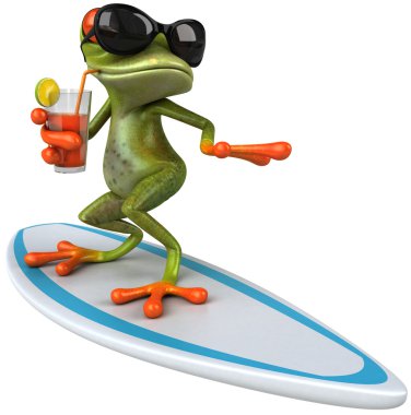 Frog surfing clipart