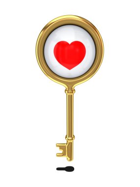 Golden key with a red heart. clipart