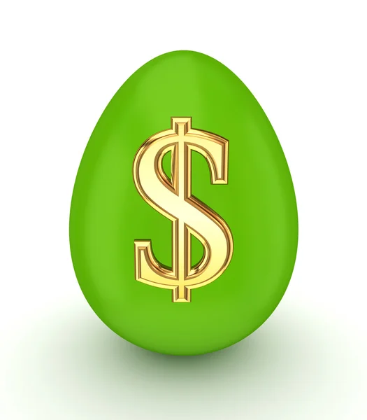 Green egg with a golden dollar sign. — Stock Photo, Image