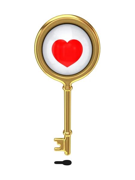 Golden key with a red heart. — Stock Photo, Image