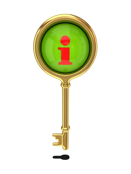 Goldener Schlüssel mit Infosymbol. — Stockfoto