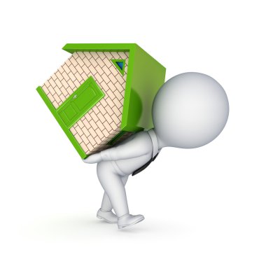 3d person with a small house. clipart