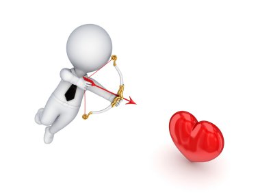 3d small person shooting at a red heart. clipart