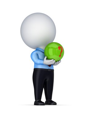 3d small person with a query mark in a hands. clipart