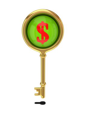 kırmızı bir dolar işareti olan altın anahtar.