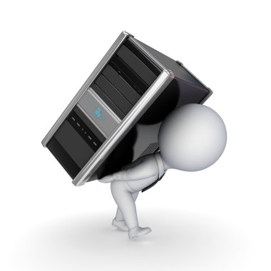 3d small person with computer. clipart