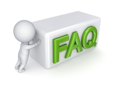 3d small person pushing word FAQ. clipart