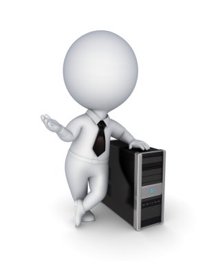 3d small person pushing black PC. clipart