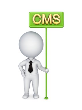 3d small person with a bunner CMS. clipart