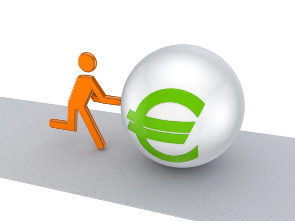 3d persona pequeña empujando euro símbolo en un camino . — Foto de Stock