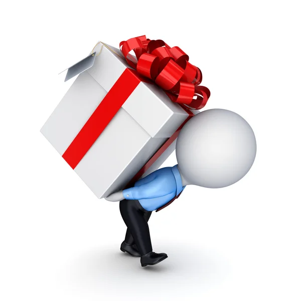 .3d small person pushing a gift box — Stock Photo, Image