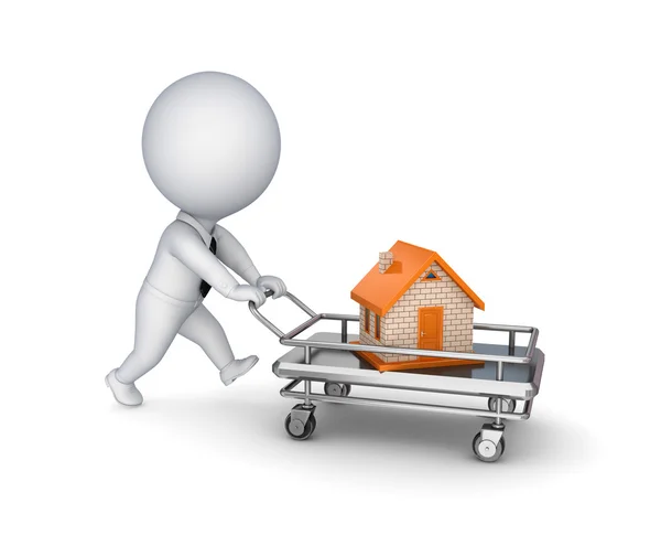 3d person with a shopping trolley and small house. — Stock Photo, Image