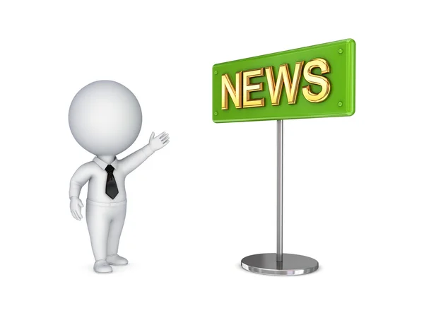 .3d small person showing on a bunner NEWS. — Stock Photo, Image