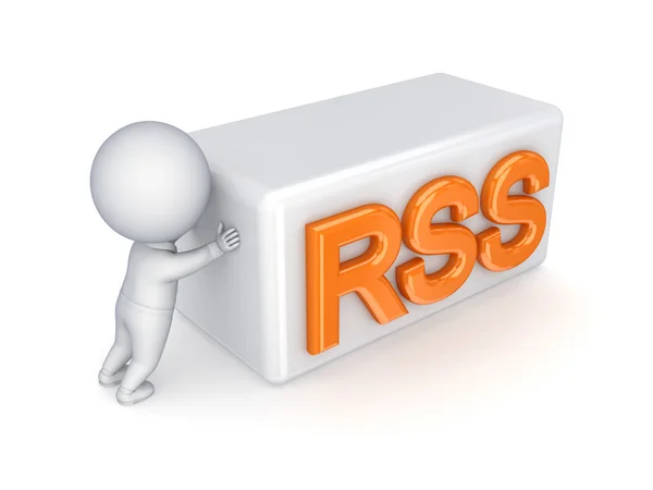 3D-kleine persoon een woord rss duwen — Stockfoto