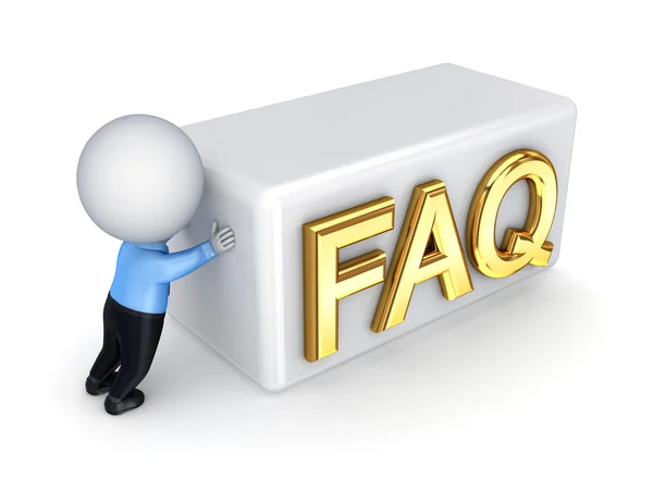 3d small person pushing word FAQ. — Stock Photo, Image