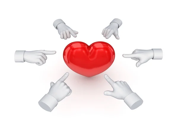 3D-hand cursors rond rood hart. — Stockfoto