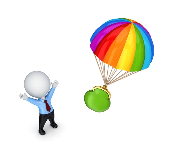3d persona pequeña y colorido paracaídas . — Foto de Stock