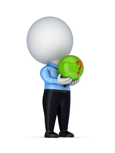 3d small person with a query mark in a hands. — Stock Photo, Image
