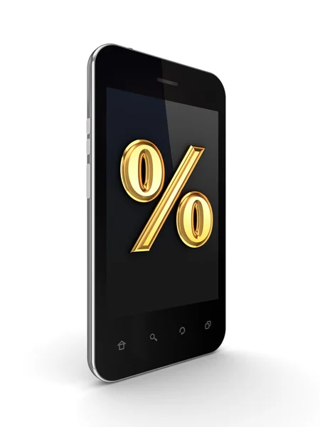 Cellulare con simbolo percentuale su uno schermo . — Foto Stock