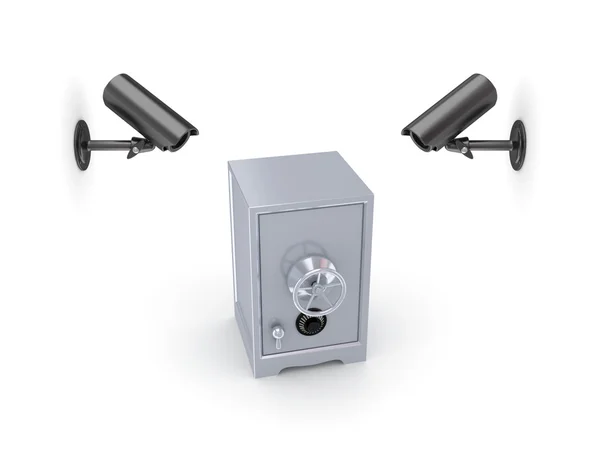 Камеры наблюдения и железный сейф . — стоковое фото
