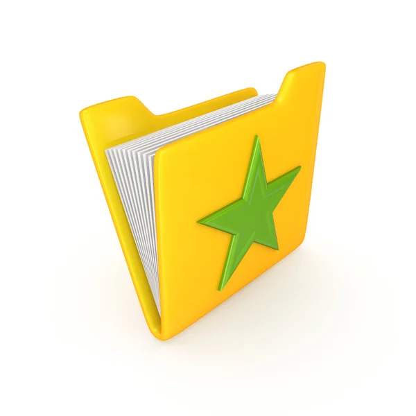 Green star on a yellow folder. — Stock Photo, Image