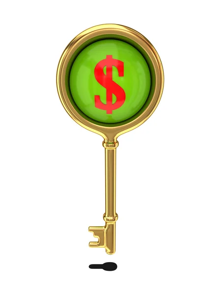 Gouden sleutel met een rode dollar teken. — Stockfoto