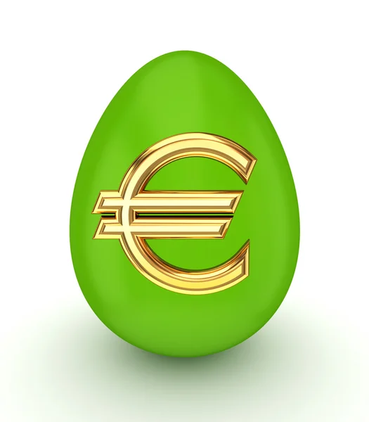 Grünes Ei mit goldenem Euro-Zeichen. — Stockfoto