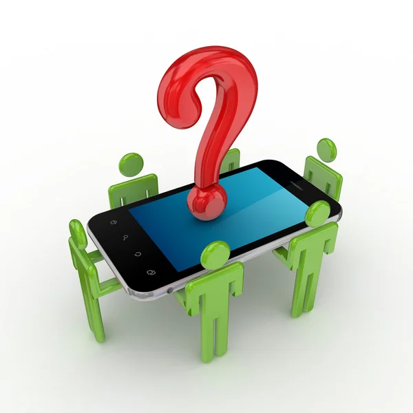3D small, mobiltelefon och fråga symbol. — Stockfoto