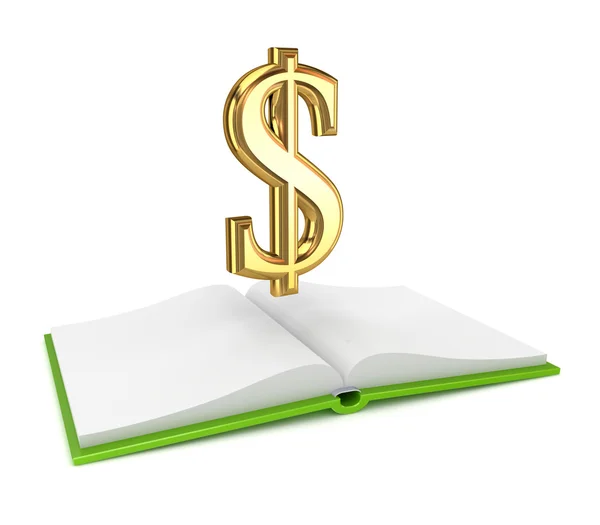 Opened book and golden dollar sign. — Stock Photo, Image