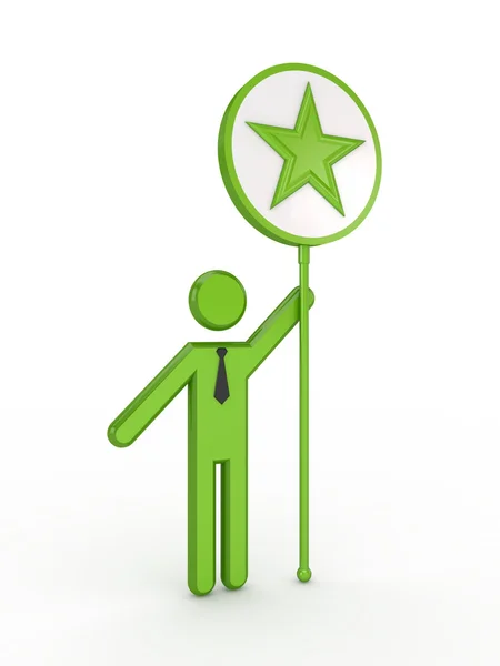 3d small person with a star symbol in a hand. — Stock Photo, Image