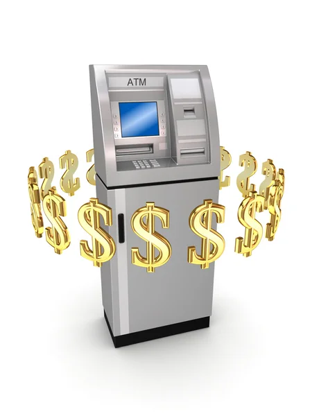 Знаки долара навколо банкомату . — стокове фото