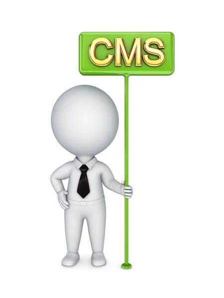 3d small person with a bunner CMS. — Stock Photo, Image