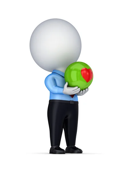 3D-kleine persoon met een rood hart in handen. — Stockfoto