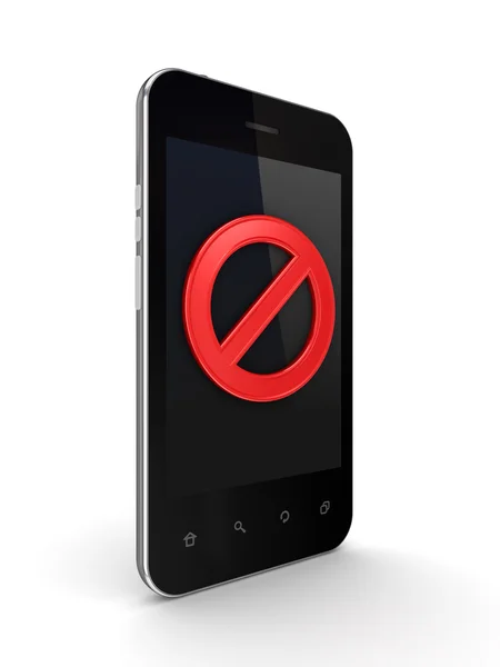 Mobile phone with a red stop symbol on a screen. — Stock Photo, Image
