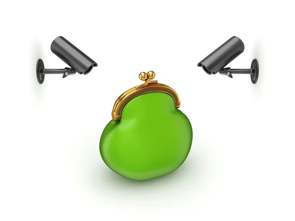 Камеры наблюдения и зеленый кошелек . — стоковое фото