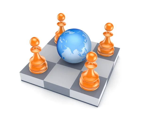 Orange pawns around the globe. — Stock Photo, Image