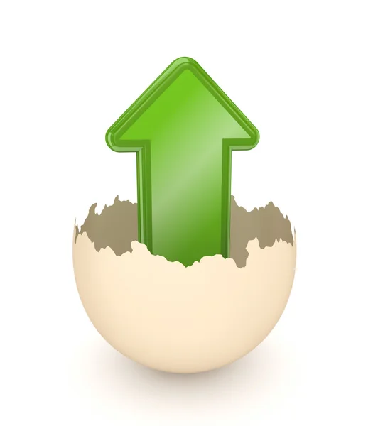 Green arrow in the eggshell. — Stock Photo, Image