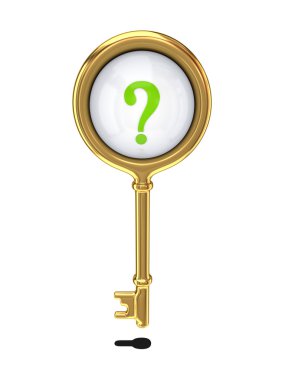 Golden key with a query mark. clipart