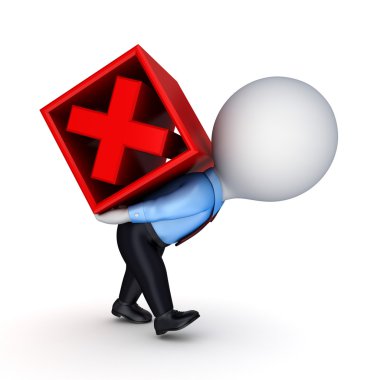 3d small person and red cross mark. clipart