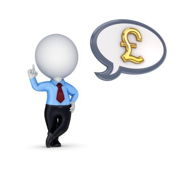 3d small person with a golden pound sterling sign. clipart