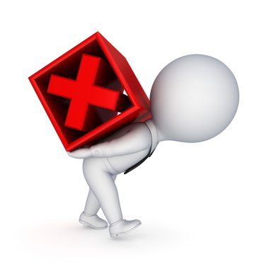 3d small person and red cross mark. clipart