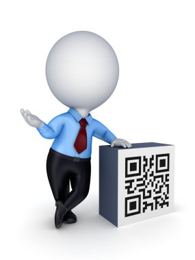 3d samll person and QR code. clipart