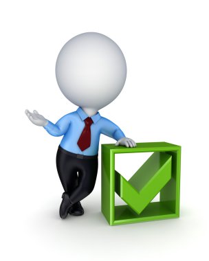 3d small person and green tick mark. clipart