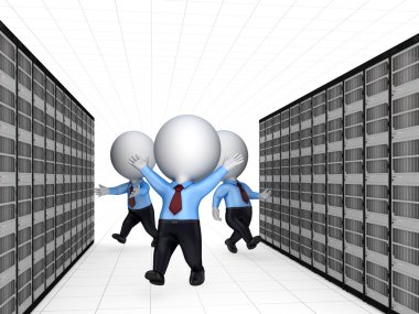 Server and 3d small person. clipart